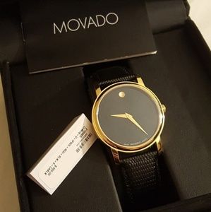 NIB Movado Black Leather Watch